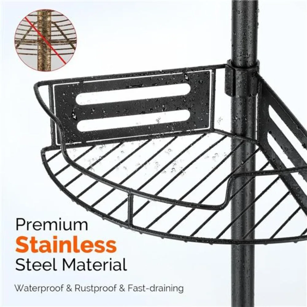 Corner Shower Caddy Tension Pole: Quick Installation 4-Tier Rustproof